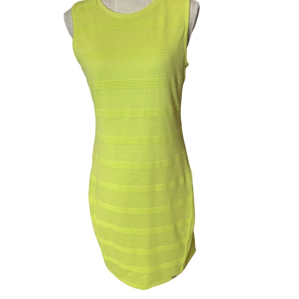 Armani Exchange Sleeveless Neon Yellow Textured Knit Sheath Dress M
